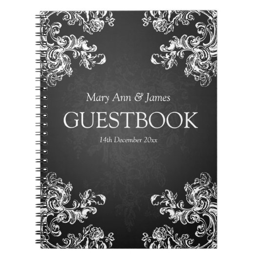 Weddenschap Guestbook Swirls 2 Black Notitieboek (Voorkant)
