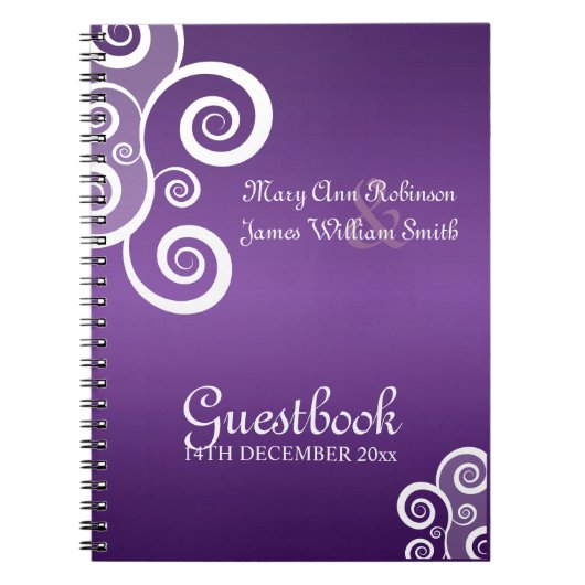 Weddenschap Guestbook White Swirls Paars Notitieboek (Voorkant)