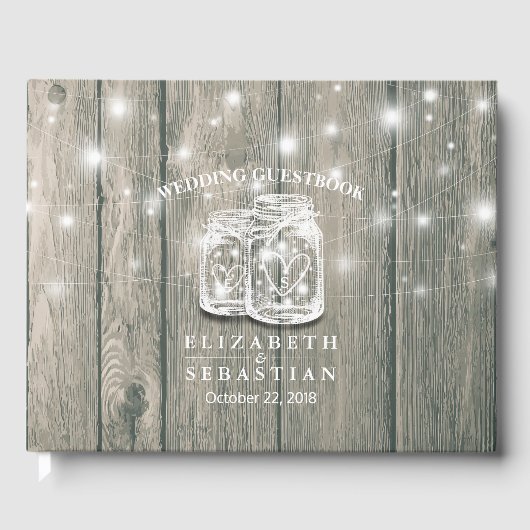 Weddenschap Guestbook Wood Chic Mason Jar String L Gastenboek (Voorkant)