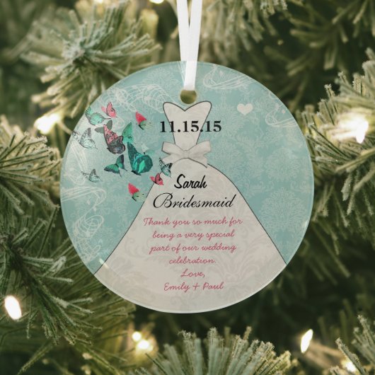 Weddenschap Gwn Bridesmaid Butterfly Kies kleur Glas Ornament (Insitu)