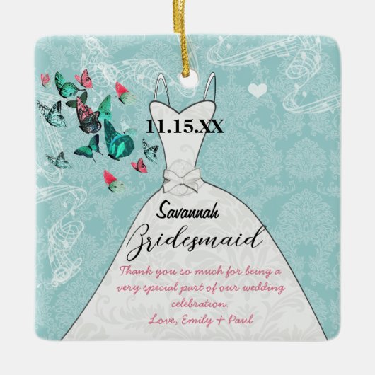 Weddenschap Gwn Bridesmaid Butterfly Kies kleur Keramisch Ornament (Voorkant)