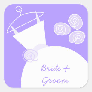 Weddenschap Gwn Paars "Bride and Groom"-plein Vierkante Sticker