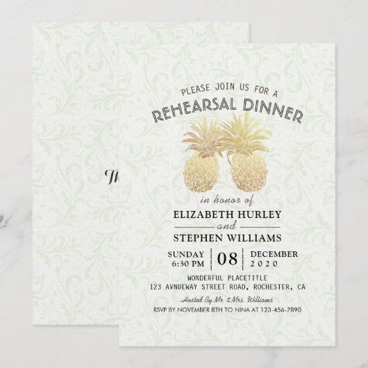 Weddenschap Hand Dinner Chic Gold Foil Pananas Kaart (Voorkant / Achterkant)