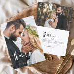 Weddenschap Handgeschreven Bedankt 2 Foto's<br><div class="desc">De handgeschreven van het huwelijk Dank u Kaarten die een foto op de voor en rug hebben. De Herfst, de Herfst, de Zomer van de Lente, de Winter Dank u kaarten bevatten een moderne witte en Zwarte hand geschreven krullende manuscripttypografie die elegant, eenvoudig en modern zijn om na u minimalistische...</div>