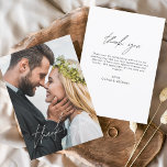 Weddenschap Handgeschreven Dank je foto Elegant Bedankkaart<br><div class="desc">De handgeschreven van het huwelijk Dank u Kaarten die een foto op de voor en rug hebben. De kaarten met dank bevatten een moderne witte en zwarte hand met letters gekende cursieve scripttypografie die elegant,  eenvoudig en modern zijn om te gebruiken na de minimalistische eenvoudige trouwdag.</div>