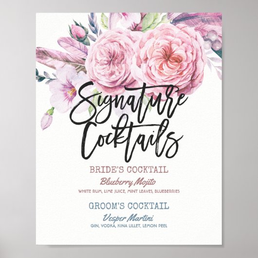 Weddenschap Handtekening Cocktail Drink Menu Boho Poster (Voorkant)