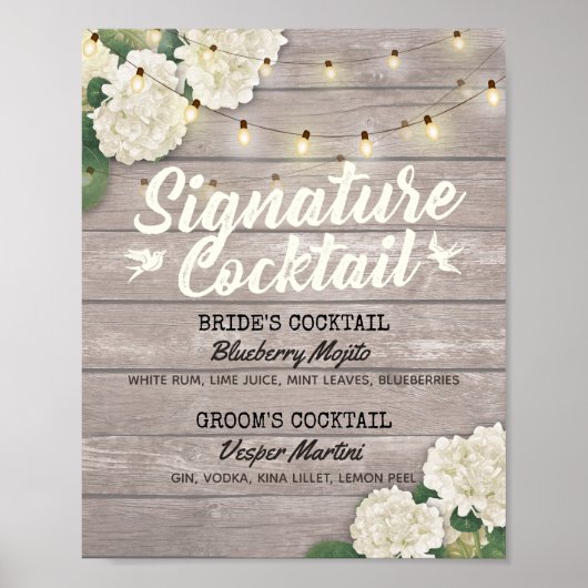 Weddenschap Handtekening Cocktail Drink Menu Houte Poster (Voorkant)