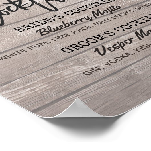 Weddenschap Handtekening Cocktail Drink Menu Houte Poster (Hoek)