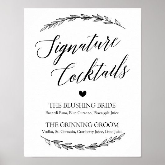 Weddenschap - Handtekening Cocktail Laurel Sign Poster (Voorkant)