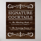 Weddenschap - Handtekening Cocktail Rustic Wedding Poster (Voorkant)