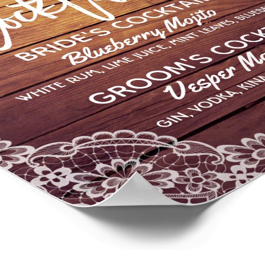 Weddenschap Handtekening Drink menu Hout Floral Poster (Hoek)