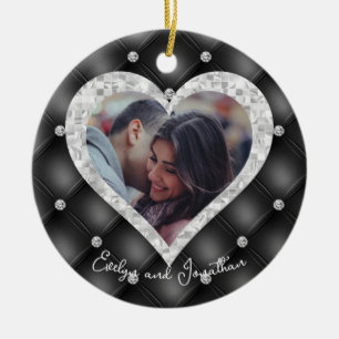 Weddenschap Hart Aangepaste foto Black & Silver Di Keramisch Ornament