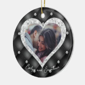 Weddenschap Hart Aangepaste foto Black & Silver Di Keramisch Ornament (Links)