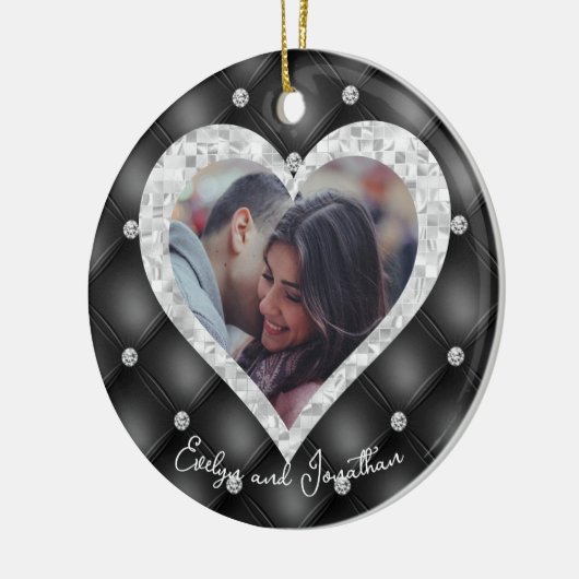 Weddenschap Hart Aangepaste foto Black & Silver Di Keramisch Ornament (Links)