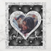 Weddenschap Hart Aangepaste foto Black & Silver Di Wijn Etiket (Enkel label)