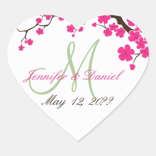 Weddenschap Hart Floral Spring Wedding Monogram Sticker (Voorkant)