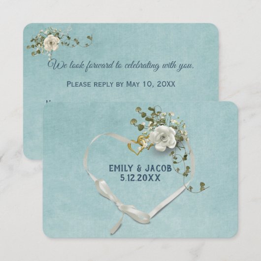 Weddenschap Hart RSVP op Aqua Kaart (Voorkant / Achterkant)