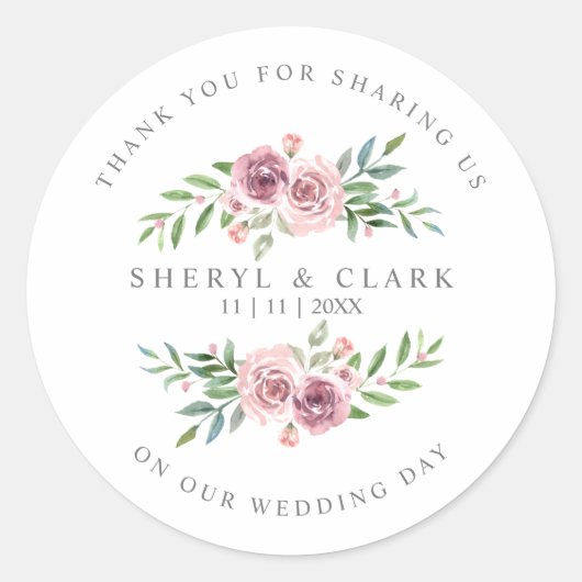 Weddenschap Hartelijk dank aan gasten op roze Flor Ronde Sticker (Voorkant)