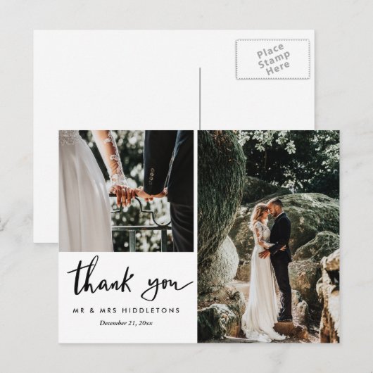 Weddenschap Hartelijk dank Casual script | Twee fo Briefkaart (Voorkant / Achterkant)