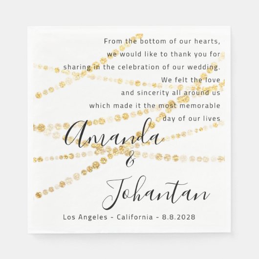 Weddenschap Hartelijk dank Floral Gold White Name Servet (Voorkant)