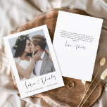 Weddenschap Hartelijk dank Foto Simple Minimalist Bedankkaart<br><div class="desc">Wedding Dank je kaarten die een foto op de voor- en achterkant hebben. Dank u kaarten bevat een moderne hand geschreven kromme manuscripttypografie die elegant,  eenvoudig en modern zijn om na u de dag van de bruiloft te gebruiken.</div>