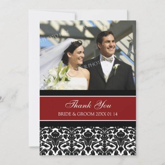 Weddenschap Hartelijk dank Foto's Red Damask Bedankkaart (Voorkant)