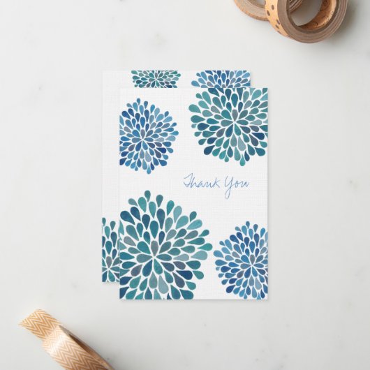 Weddenschap Hartelijk dank Opmerking: blauwe bloem Notitiekaartje (Voorkant / Achterkant in situ)