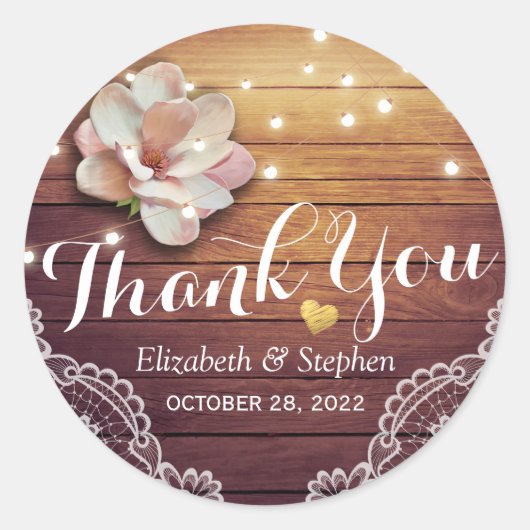 Weddenschap Hartelijk dank Rustic Wood Floral Stri Ronde Sticker (Voorkant)