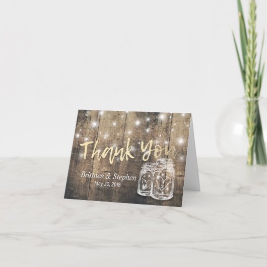 Weddenschap Hartelijk dank Rustic Wood Mason Jar L Bedankkaart (Voorkant)