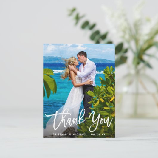 Weddenschap Hartelijk dank u moderne penseelfoto Briefkaart (Staand voorkant)