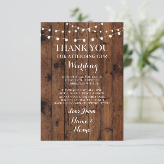 Weddenschap Hartelijk dank Verloving Hout Lichten Bedankkaart (Staand voorkant)