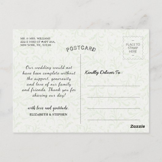 Weddenschap Hartelijk dank voor Blauwgroen Rozen m Briefkaart (Achterkant)