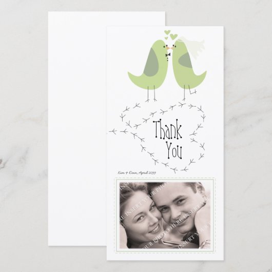 Weddenschap Hartelijk dank voor groene Tortelduifj Bedankkaart (Voorkant / Achterkant)