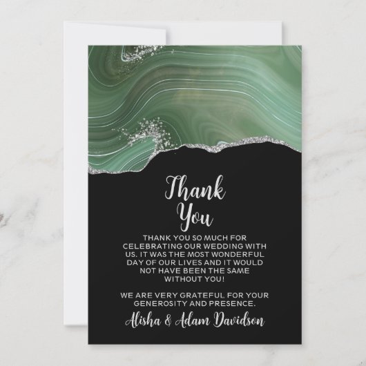 Weddenschap Hartelijk dank voor groene zilver Glit Bedankkaart (Voorkant)