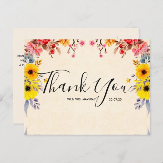 Weddenschap Hartelijk dank voor het Romantische Fl Briefkaart (Voorkant / Achterkant)