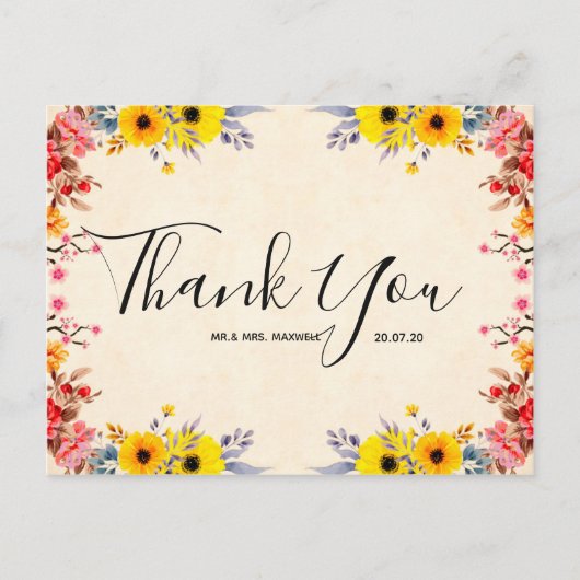 Weddenschap Hartelijk dank voor het Romantische Fl Briefkaart (Voorkant)