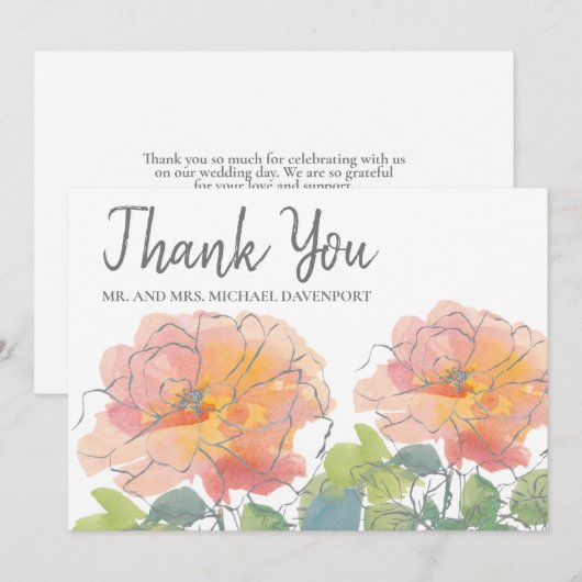 Weddenschap Hartelijk dank voor Koraalse Waterverf Bedankkaart (Voorkant / Achterkant)