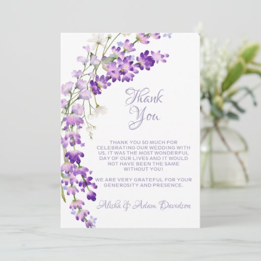 Weddenschap Hartelijk dank voor uw kaart Lavender  (Staand voorkant)