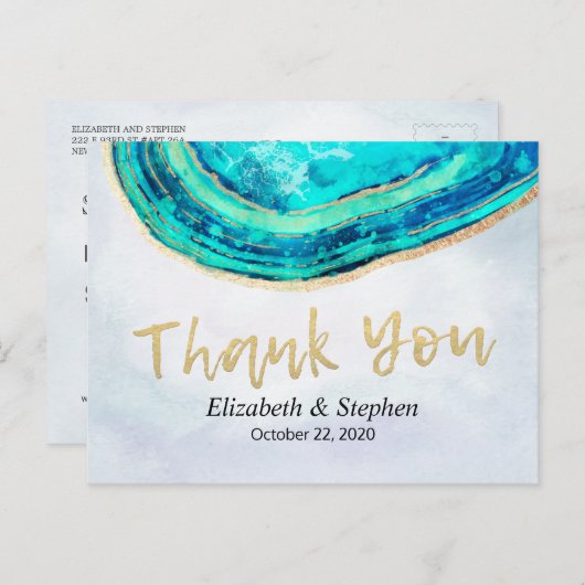 Weddenschap Hartelijk dank Waterverf Blauwgroen Go Briefkaart (Voorkant / Achterkant)