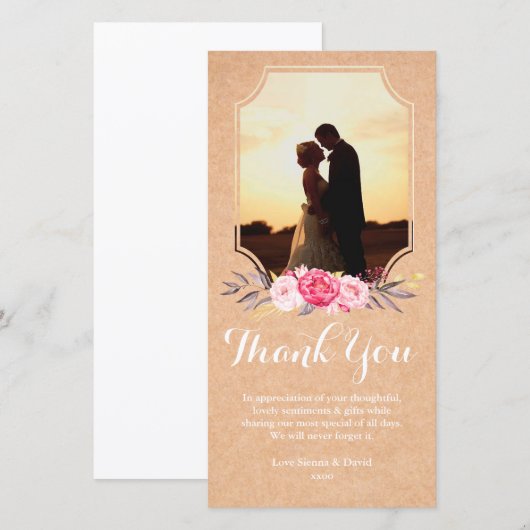 Weddenschap Hartelijk dank Waterverf bloemen Fotok Bedankkaart (Voorkant / Achterkant)