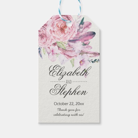 Weddenschap Hartelijk dank Waterverf Boho Floral F Cadeaulabel (Voorkant)