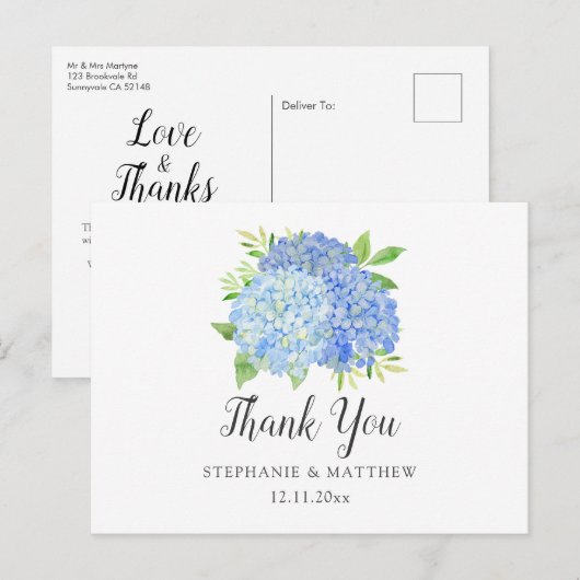 Weddenschap Hartelijk dank Waterverf Floral Briefkaart (Voorkant / Achterkant)