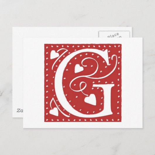Weddenschap Harten Letter G Briefkaart (Voorkant / Achterkant)