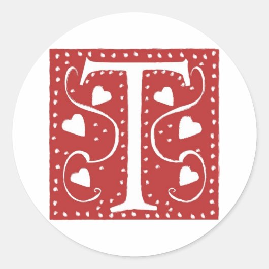 Weddenschap Harten Letter T Ronde Sticker (Voorkant)