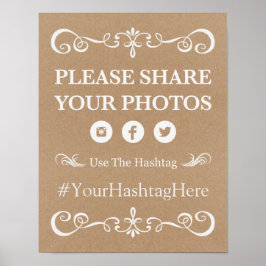 Weddenschap - Hashtag Rustic Wedding Sign Poster