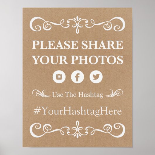 Weddenschap - Hashtag Rustic Wedding Sign Poster (Voorkant)