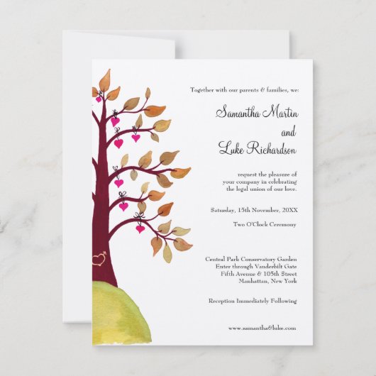 Weddenschap Herfst herfst Love Heart Tree Carving Kaart (Achterkant)