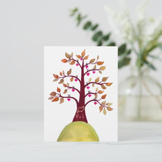 Weddenschap Herfst herfst Love Heart Tree Carving  Kaart (Staand voorkant)