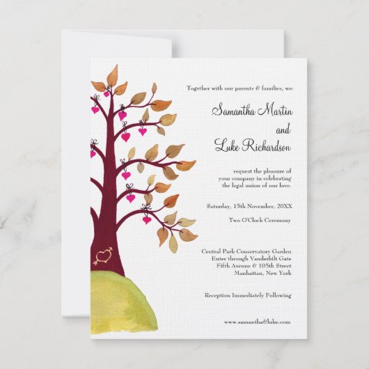 Weddenschap Herfst herfst Love Heart Tree Carving  Kaart (Achterkant)