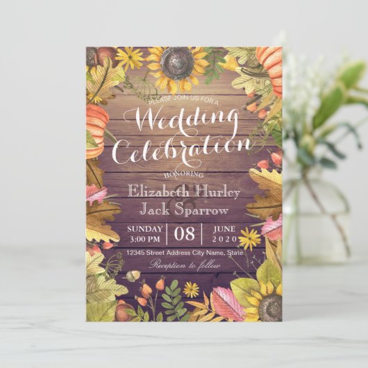 Weddenschap herfst Maple Leaf Pumpkin Wood Kaart (Staand voorkant)